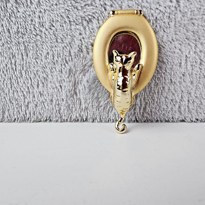 Vtg AJC Gold Tone Cat Looking Into Toilet Seat Mirror Brooch Pin Whimsical Fun