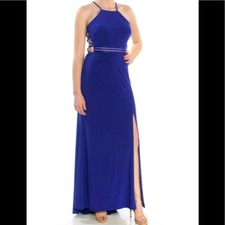 Women  s Formal Dress Size 8 Blue Beaded Waist Open Back Bridesmaid Prom NIGHTWAY