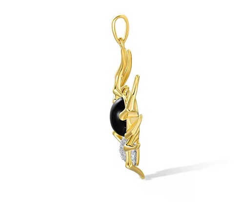 Spider Pendant 925 Sterling Silver Black Agate Created Stone CZ Gold Plated - Picture 3 of 4