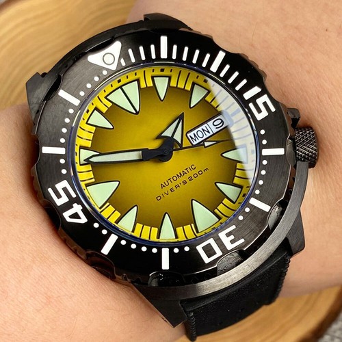 42mm Tandorio Blue Orange Red Dial Monster NH36A Automatic Mens Watch Black PVD - Picture 22 of 22