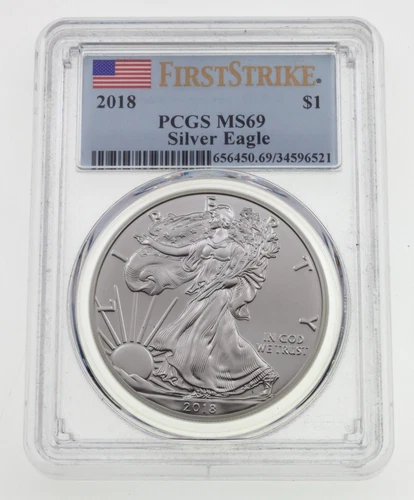 2018 S$1 Silver American Eagle Graded by PCGS as MS-69 First Strike