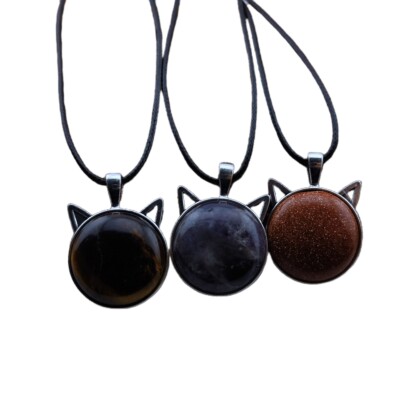 3PCS Exquisite Natural Gemstone Animal Cat Head Pendant for Woman Man