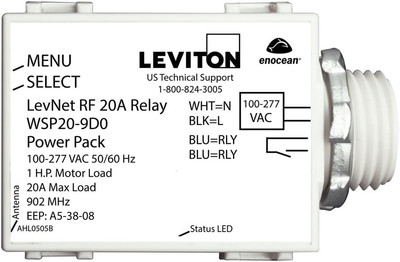 WSP20-9D0 Levnet RF 902 Mhz Line Voltage Relay Receiver in 100-277V, 50/60 Hz