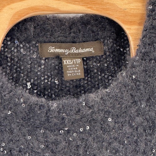 Suéter Tommy Bahama Lentejuelas Tejido Brillante Pullover Retro Acogedor Vacaciones Gris XXS - Imagen 5 de 5