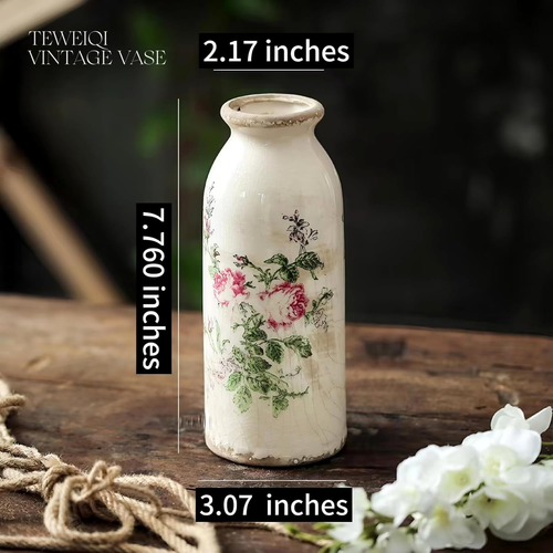 Ceramic Rustic Farmhouse Vase, Distressed Flower Vase for Home Decor, Ideal Shel - Picture 5 of 12