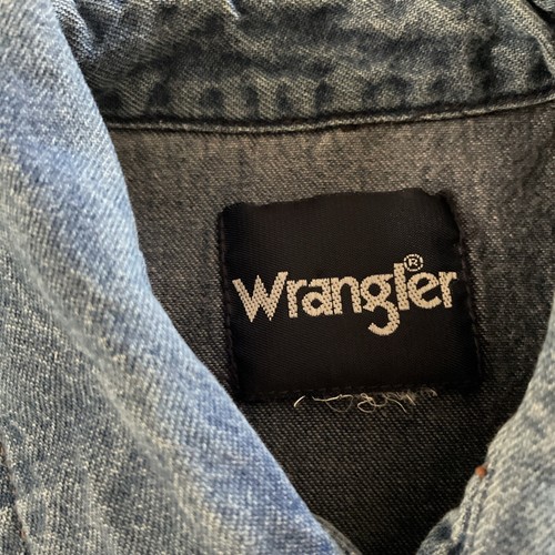Wrangler Vintage Thick Dense Patina Denim Western Cut Sport Shirt in Blue Size M - Picture 2 of 8