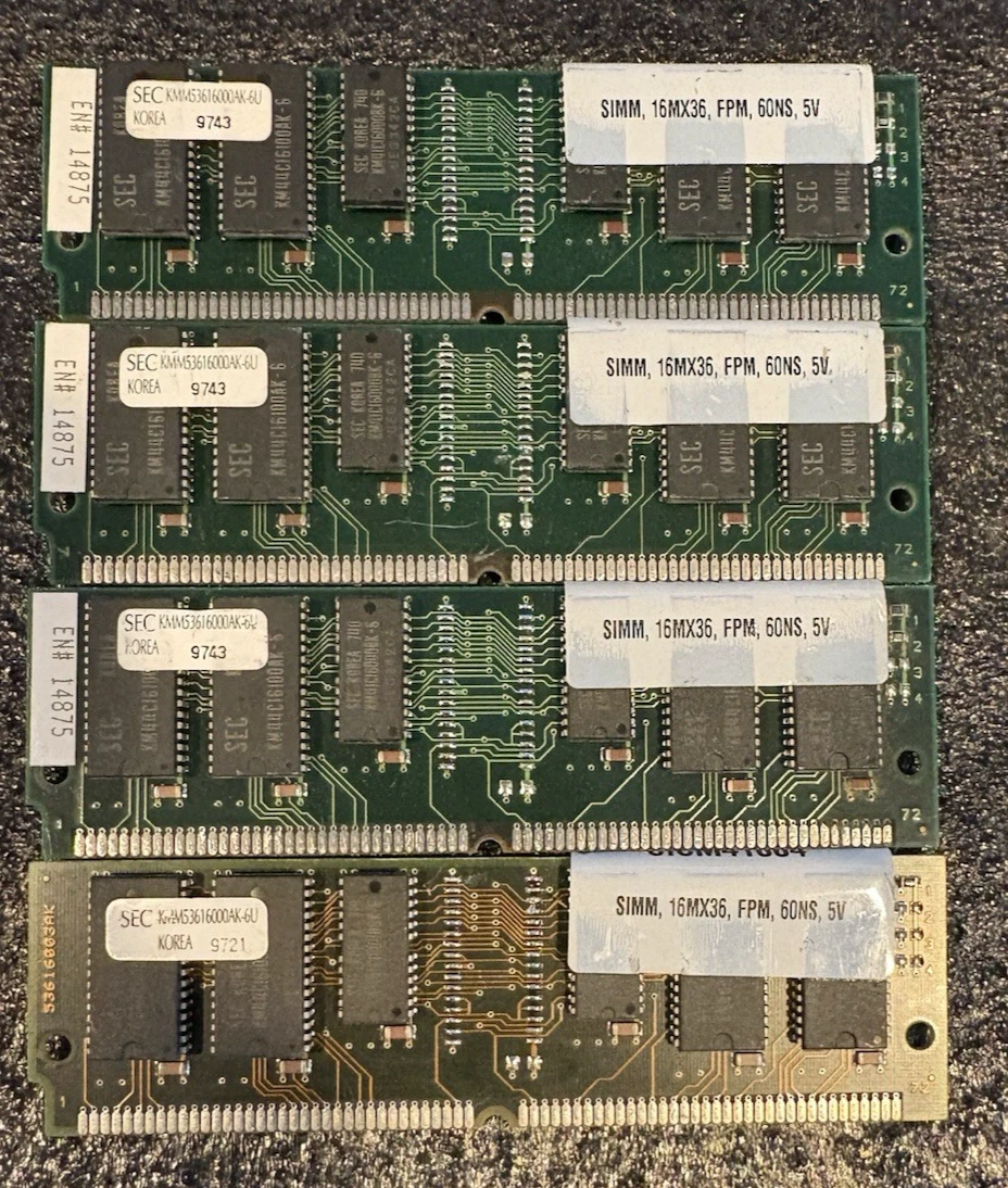 Mémoire RAM PC Ancienne 64 Mo FPM 72 Broches SIMM - 60ns, Parité, Testée Fonctionnelle, Occasion