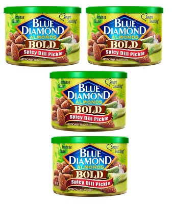 Blue Diamond Bold Spicy Dill Pickle Almonds - Size 6 oz Cans  (Pack of 4)