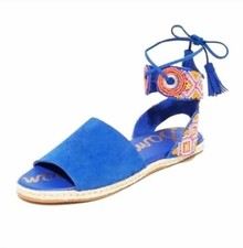 Sam Edelman Shae Espadrille Beaded Leather Flat Sandal Slides Blue Size 5,5 NEW