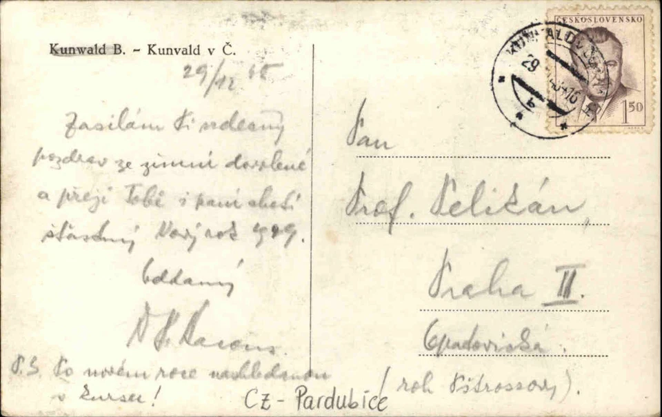 1948 Kunvald Kunwald Postkarte Ansichtskarte m. Briefmarke Ceskoslovensko - Bild 2 von 2