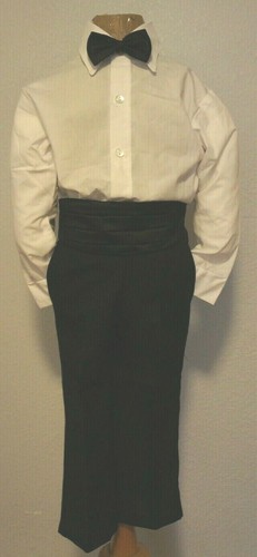 NWOT Boys 4 pcs Set Shirt+Pants+Bow Tie+Cummerbund Sz 7 Black Color - Picture 2 of 5