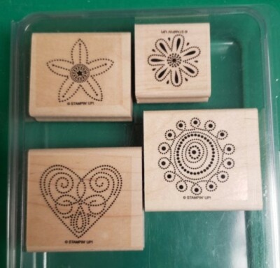 STAMPIN UP "POLKA DOT PUNCHES" RUBBER STAMP SET of 4 Heart Flowers | eBay