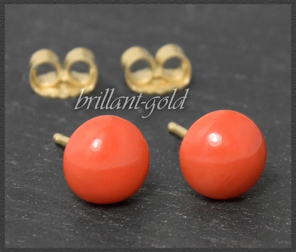 Ohrstecker rot Edel-Koralle Bouton 6, 7, 8 mm, aus 585 Gold, Damen Ohrringe - Bild 2 von 4