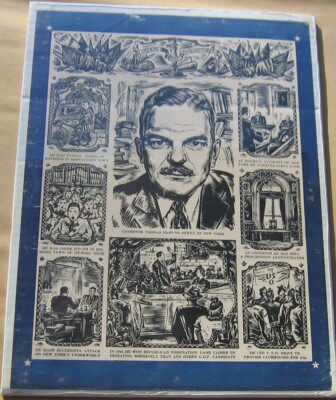 1944 Presidential Candidate THOMAS E. DEWEY of NEW YORK Block Print Poster!