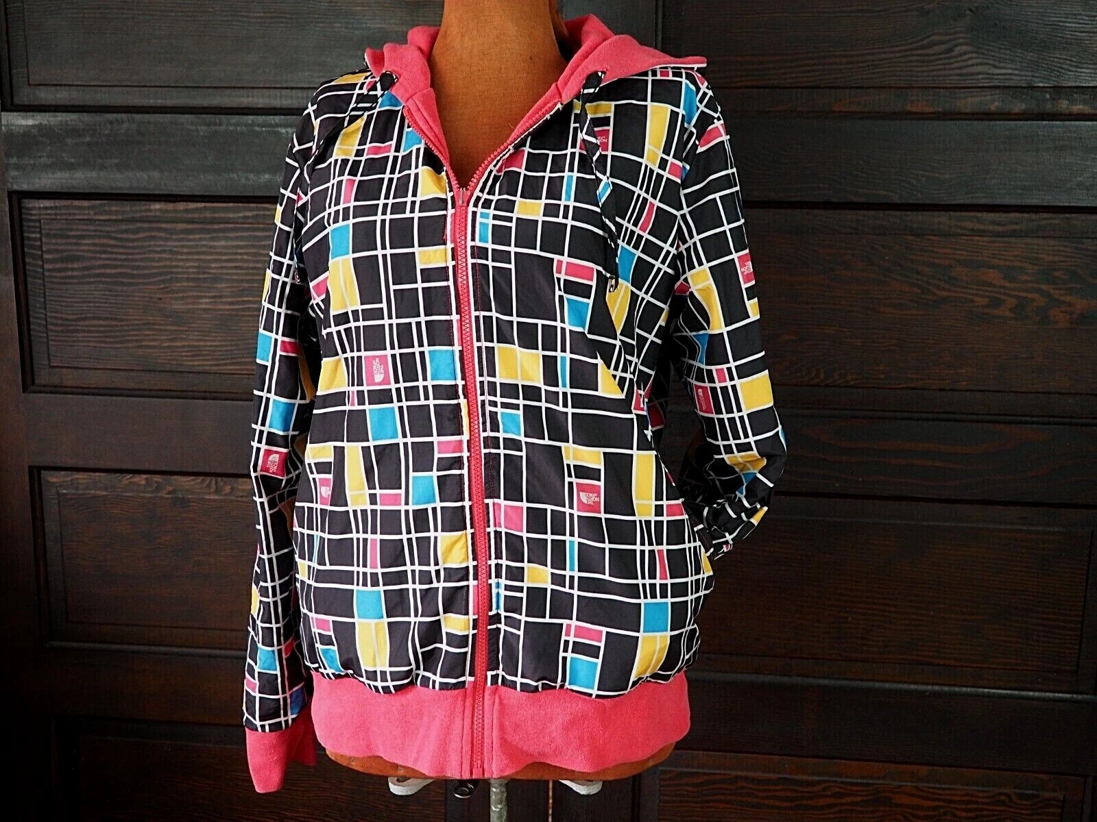 NORTH FACE Multicolor Red Geometric Logo Reversible Hoodie Full Zip Sweatshirt L