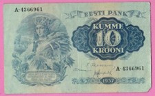 ESTONIA 10 KROONI 1937 P # 67a WOMAN IN NATIONAL COSTUME 1601