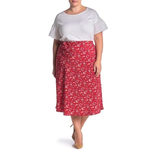Satin plus top size red skirt