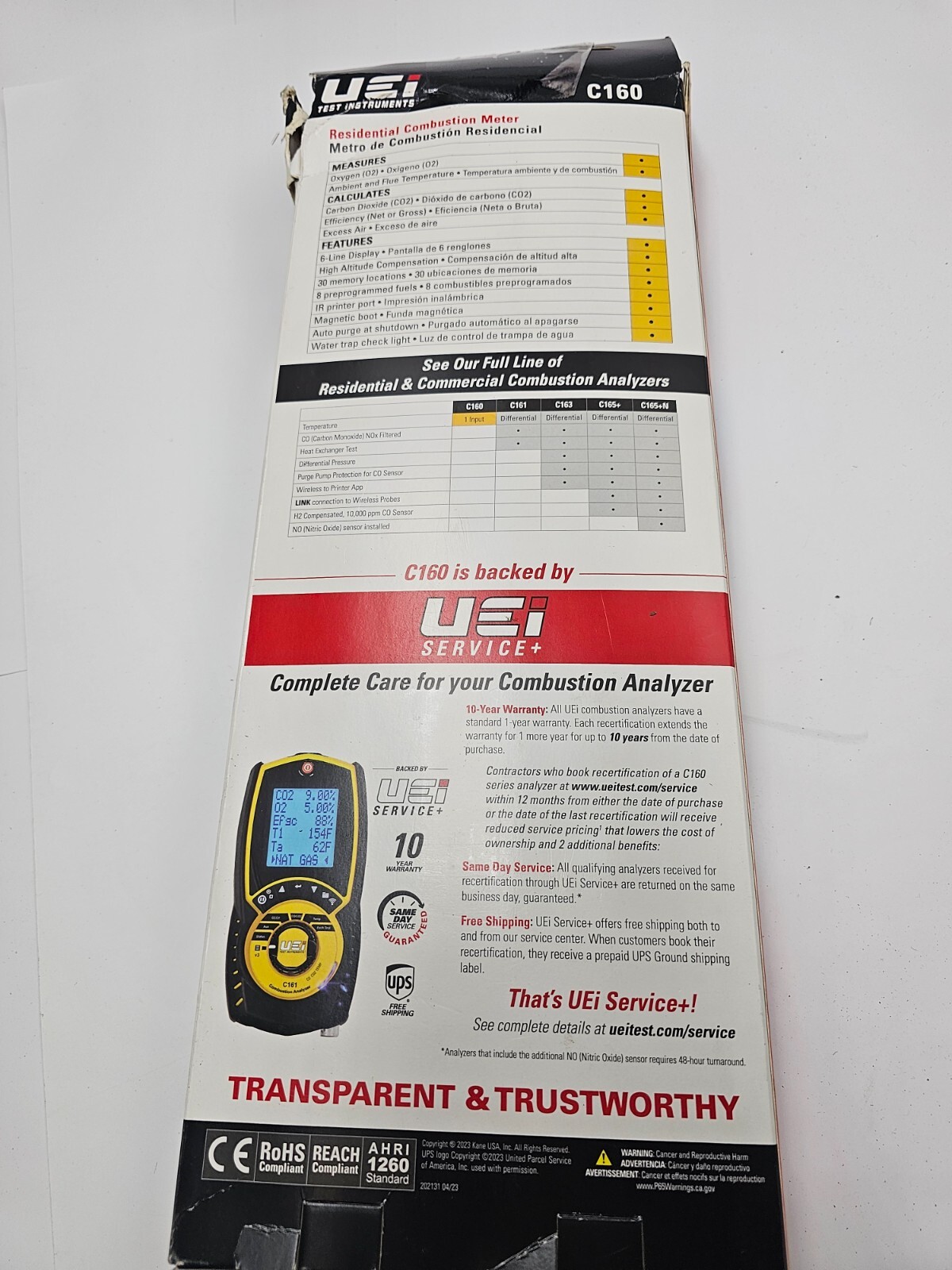 UEi Residential Combustion Analyzer Meter C160 6-Line Display High Altitude Comp