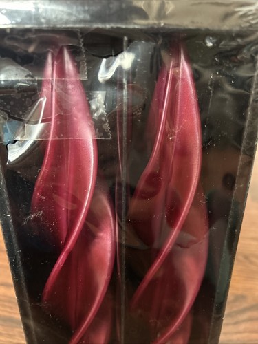 Vintage Red Maroon Spiral Candles Set 2 Twisted Tall Taper Retro Metallic - Picture 3 of 7