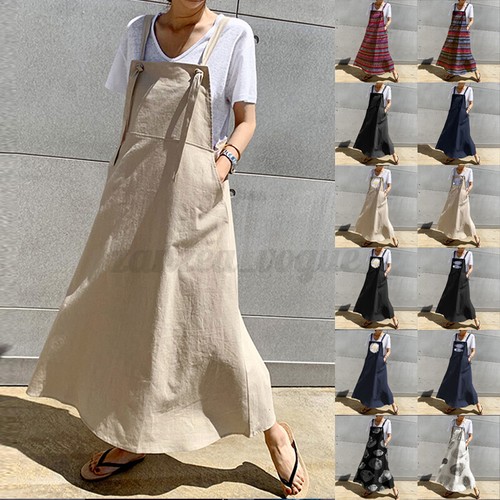 Women A-Line Basic Plus Size Maxi Floral Dress Pinafore Dungarees Overalls  Dress | eBay