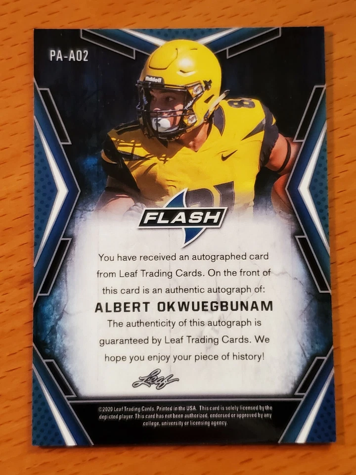 2020 Leaf Flash Autographs Portrait #PAAO2 Albert Okwuegbunam Missouri Rookie TE - Image 2 of 2