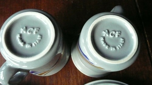 2 platillos tazas de espresso de grado comercial gris ACF con rayas azules y doradas - Imagen 5 de 9