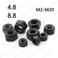 Black 4.8/8.8 Steel DIN985 Nylon Insert Lock Nuts Hex Nylock Nut M2 M3 M4 M5-M20