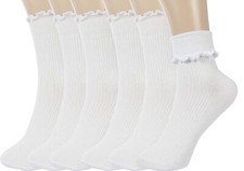 Ruffle Socks Women Lightweight Cotton Socks Turn-Cuff Frilly Sock Casual Abov...