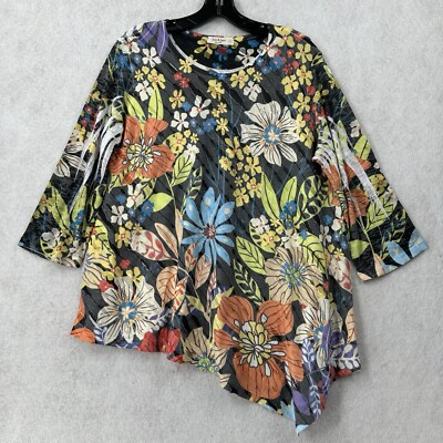 Jess & Jane  Tunic Top LARGE Abstract Boho Art To Wear Asymmetrical Floral