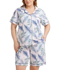 Nwt 98 BedHead BREEZY PALM 2 Pc STRETCHY KNIT Top  Shorty Shorts Pajama Set M