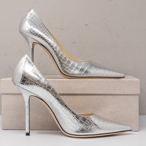Jimmy Choo Love 100, Size 40 (10 US) Metallic Croc Embossed Leather Pumps - Picture 2 of 12