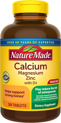 Nature Made Calcium Magnesium Zinc with Vitamin D3, Dietary Supplement for Bone 