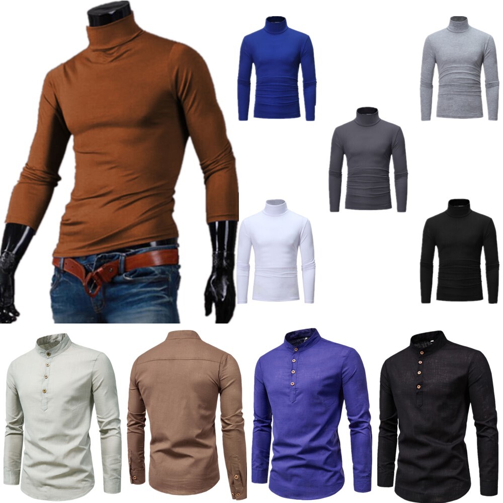 Men's Basic Shirts High Neck Long Sleeve Thermal Slim T-shirt