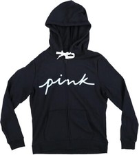 Victoria's Secret Pink Perfect Full Zip Hoodie Sweatshirt Black Script Logo LNWT