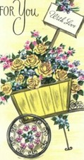 1960's Vintage FANTUSY Thankyou Card & Env UnUSED Old Wood Flower Cart A Gift 4U