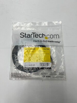 QTY 2 Startech N6PAT10BKS 10ft slim Cat6 Ethernet Patch Cable RJ45 Connector