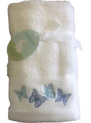 Butterfly Hand Towels Bathroom Set of White Embroidered