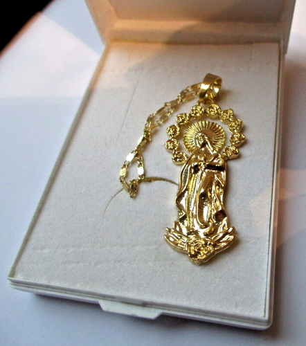 Pendentif Médaille Sainte Vierge Marie Plaqué Or - Bijou Vintage Ancien - Modèle 3340