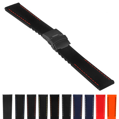 StrapsCo Silicone Rubber Watch Band Strap with Stitching for Samsung Gear Sport