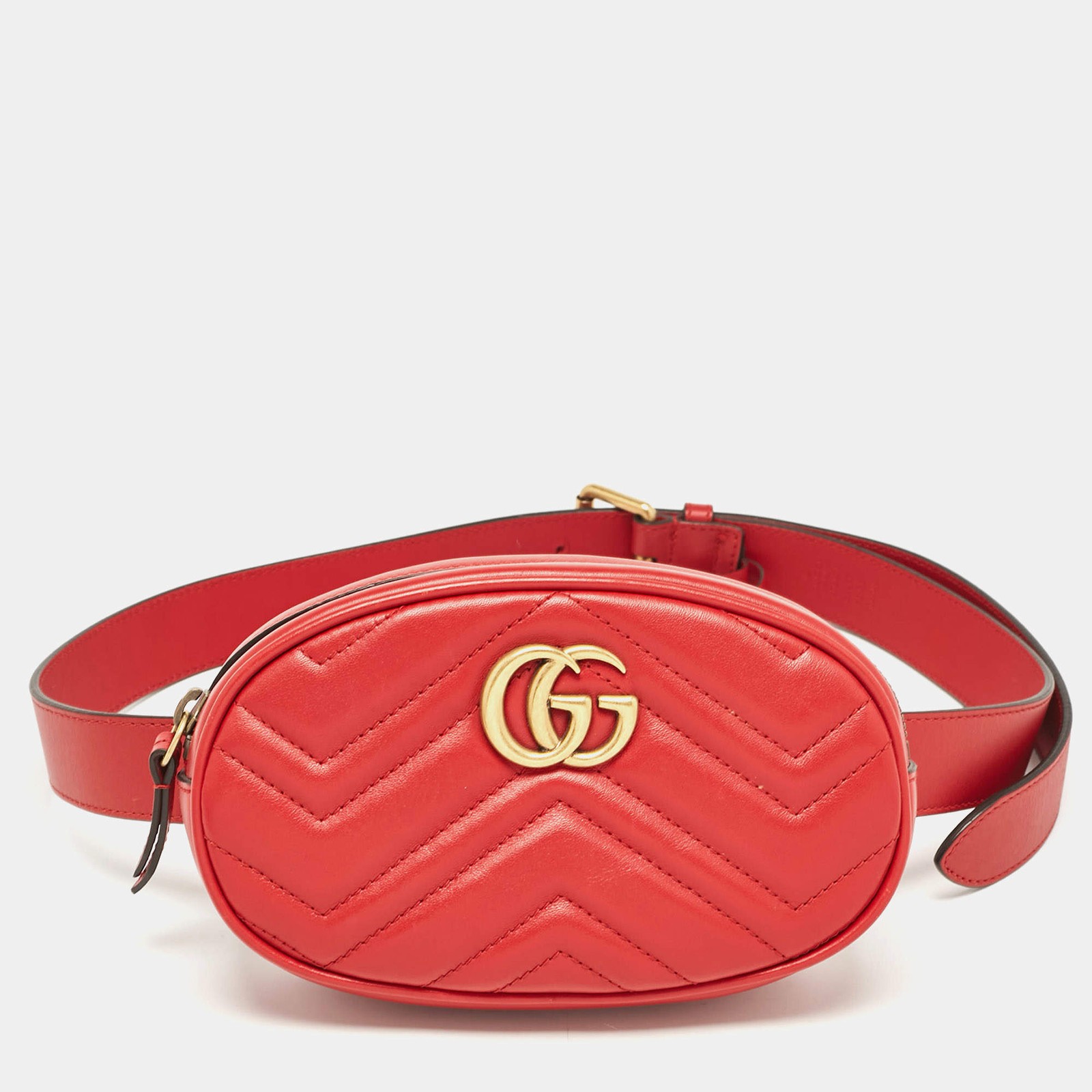 Gucci Red Matelasse Leather Mini GG Marmont Belt Bag