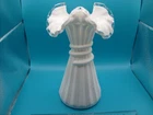 Vintage (Fenton ?)  Silver Crest Milk Glass Ruffled Wheat Vase 8 inch  unmarked