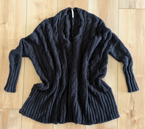 Free People Black Chunky Cable Knit Oversized Sweater Women's Size XS X-Small - Picture 2 of 4