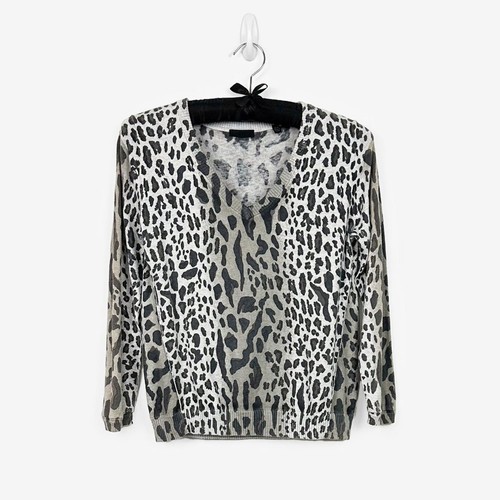ATM Leopard Print V-Neck Sweater Size M Cotton Blend Animal Print - Picture 3 of 14