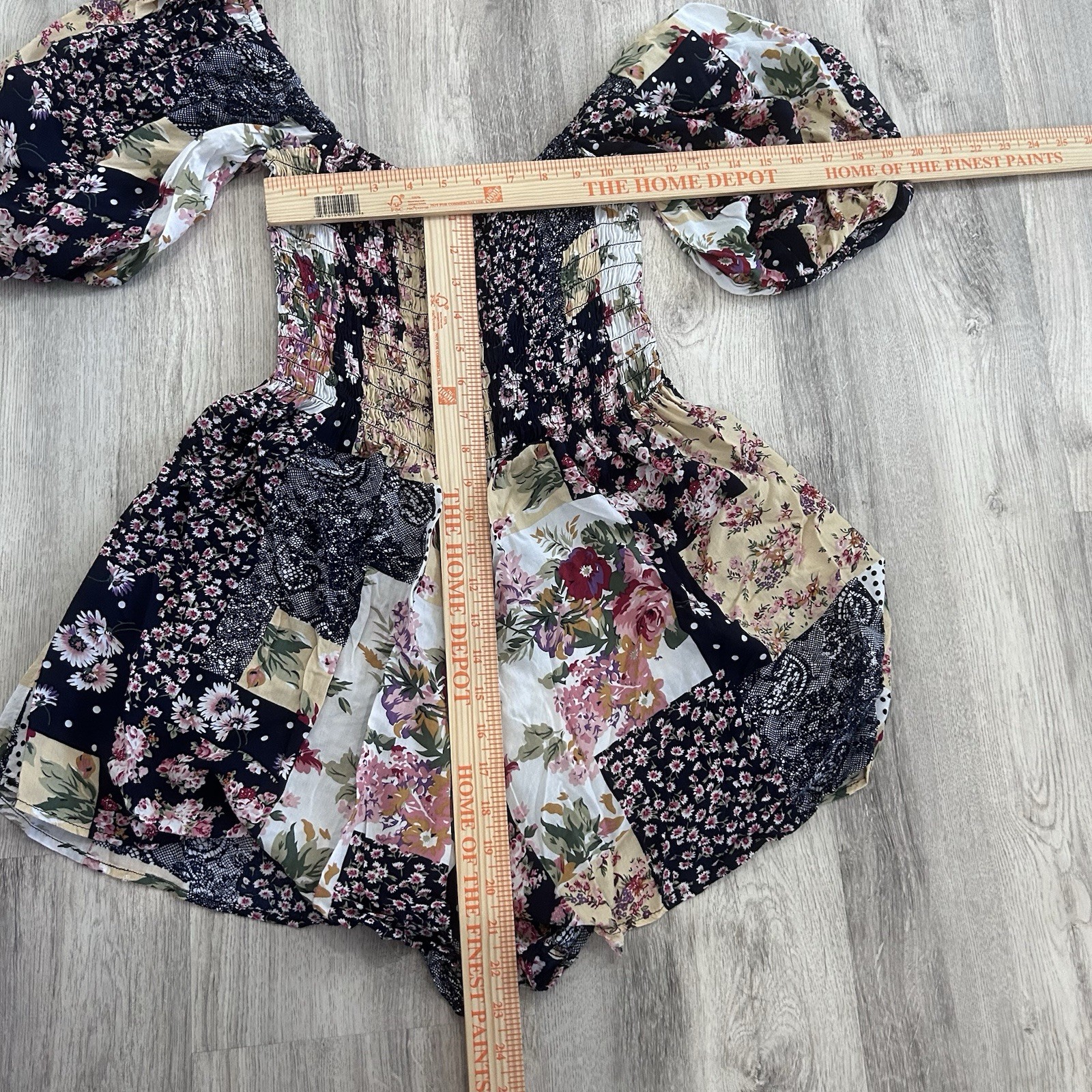 Kimchi Blue Romper Patsy Smocked Patchwork Womens… - image 5