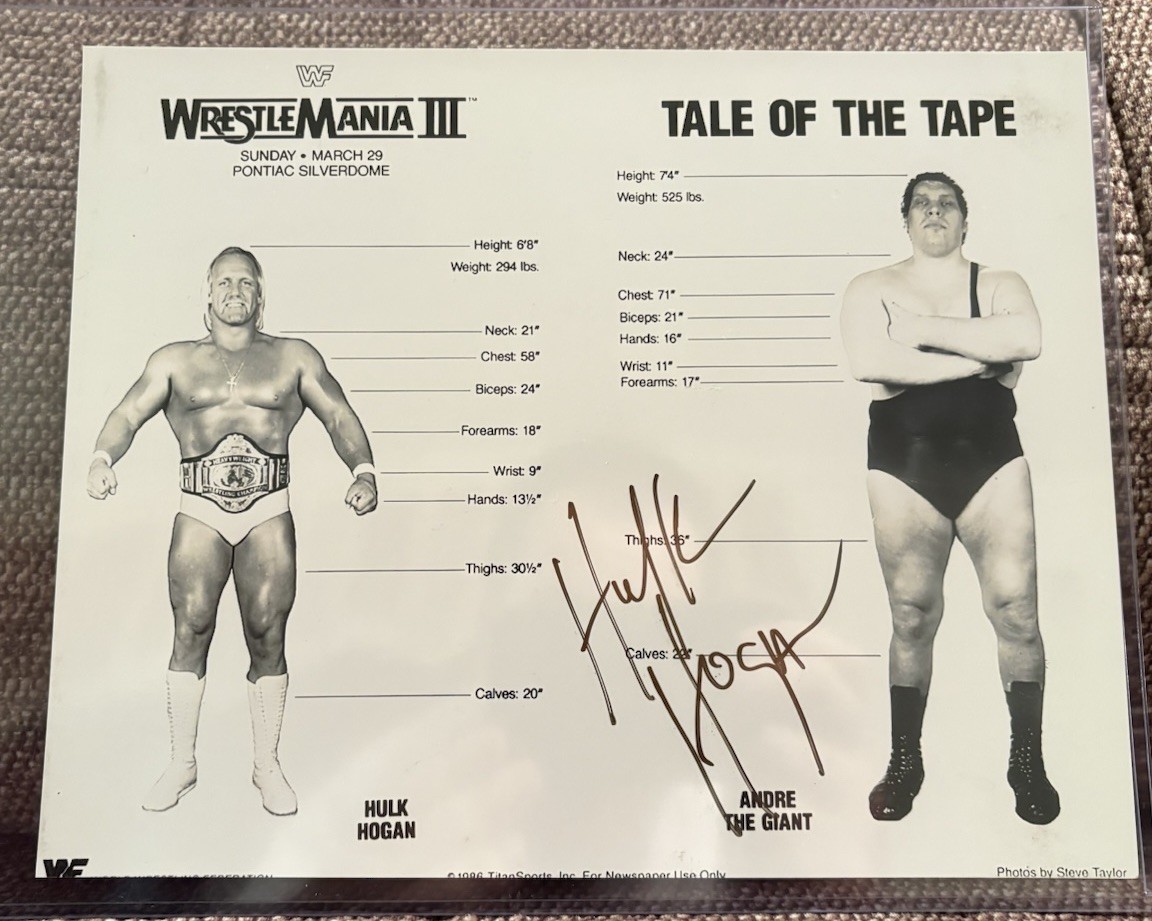 Hulk Hogan vs Andre The Giant Signed Photo Wrestlemania 3 WWF Auto
