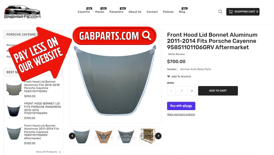 New Premium Aluminum Hood Porsche Cayenne 2011-2014 95851101102GRV Lid Bonnet Foto 2 de 4