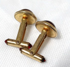 Signed by Correct Quality Red Stone Yellow Gold Plated Cuff Links Vintage — photo 6