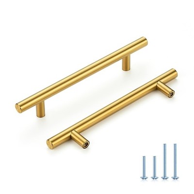 Brushed Brass Cabinet Handles 5 Inch Hole Spacing, Stainless Steel Drawer Pul...