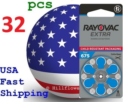 32 piece size 675 PR44 Rayovac Extra Card 1.45V Zinc Air Hearing Aid Battery