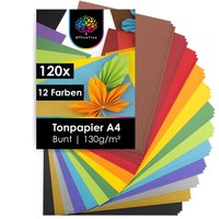 Officetree 120X Blatt Tonpapier A4 130G/M² - 12 Farben - Bastelpapier Bunt